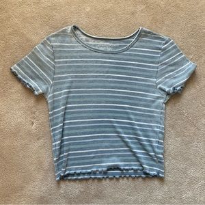 Blue Striped Lettuce Sleeve American Eagle T-Shirt